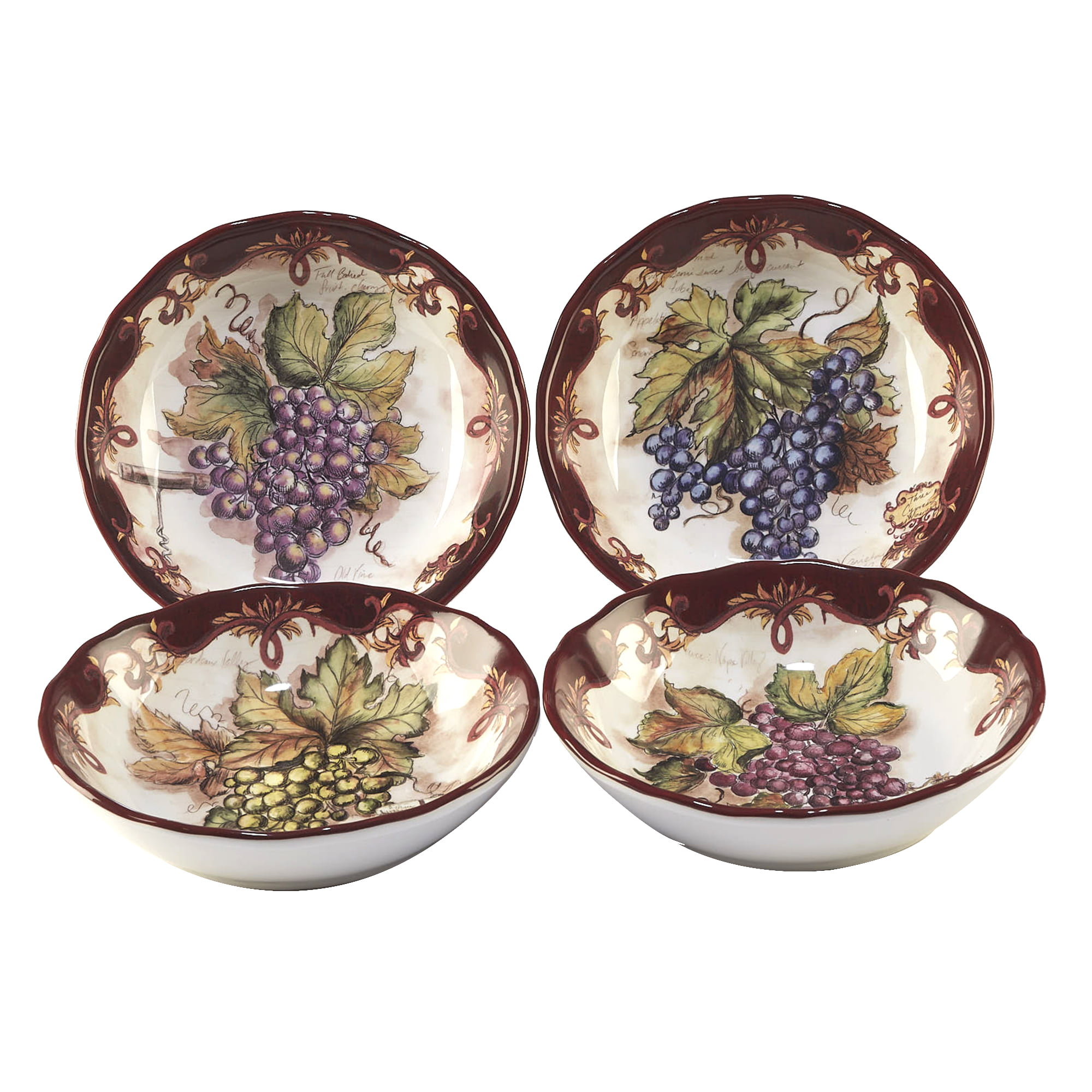 4 Piece Set 9.5 Inch Soup Pasta Bowl Hand Painted Tuscan View Round Ceramic Dish 