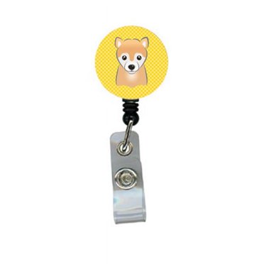 Carolines Treasures BB1133BR Yellow Checkered Shiba Inu Retractable Badge Reel