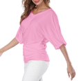 thumbnail image 4 of Plus Size Women's V Neck T Shirt: Batwing Sleeve, Loose Fit, Solid Color, Comfortable, 4 of 6