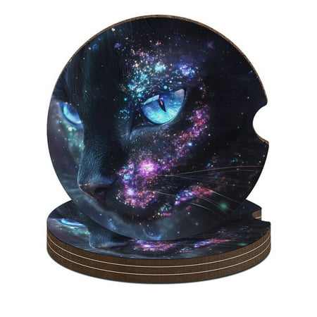 

Black Cat Car Coasters for Drinks with A Finger Notch for Easy Removal Cup Holder Coaster Cute Car Interior Accessories 4PCS