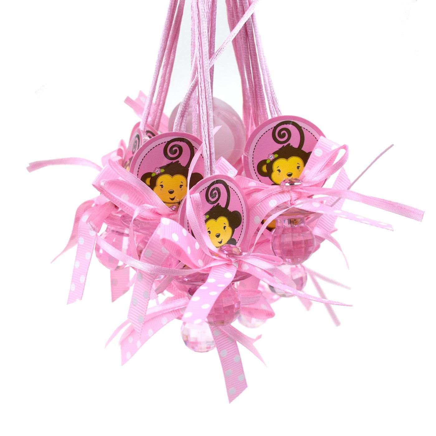Baby Pacifier "Don't Say Baby" Monkey Favor Necklace, Pink, 24Count