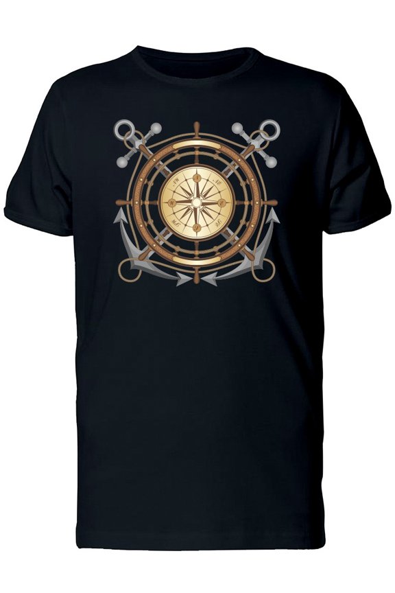 Boat Steering Wheel Compass T-Shirt Men -Image by Shutterstock, Male x-Large