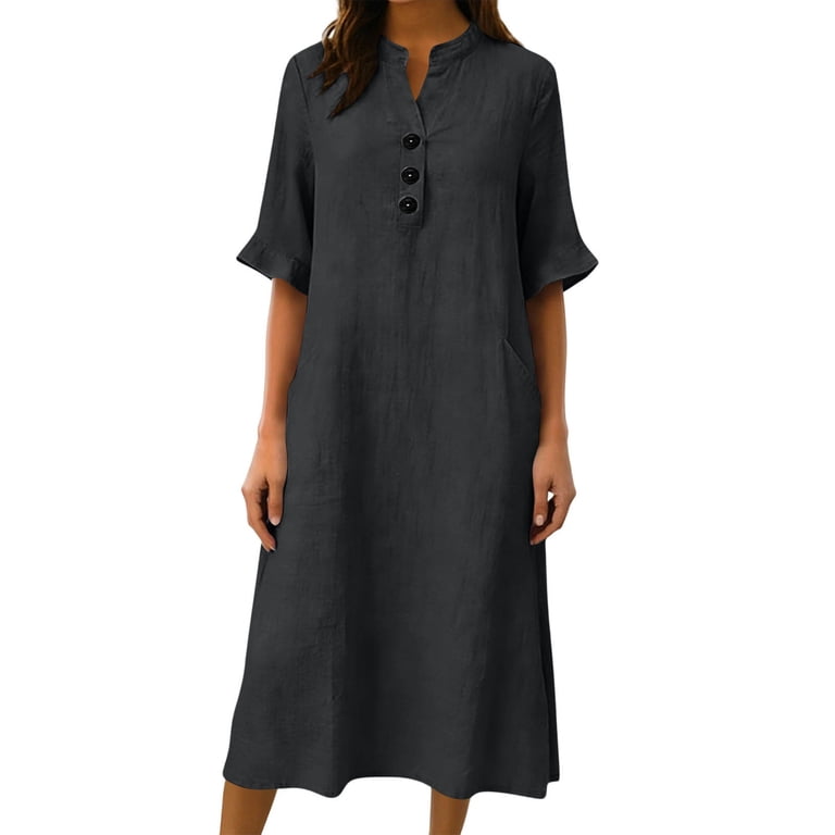 dark grey summer dress Linen dress Grace M / Black
