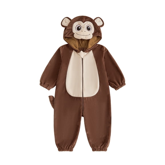 RUINIXCW Kids Toddler Baby Halloween Animal Costume Infant Cute Monkey Zebra Costume Baby Boy Girl Fall Winter Clothes Warm Flannel Romper Casual Zipper Hooded Jumpsuit with Tail