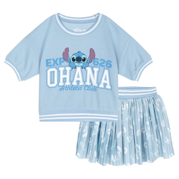 Disney Lilo & Stitch Big Girls' Athletic 2-Piece Tee and Skort Set Light Blue