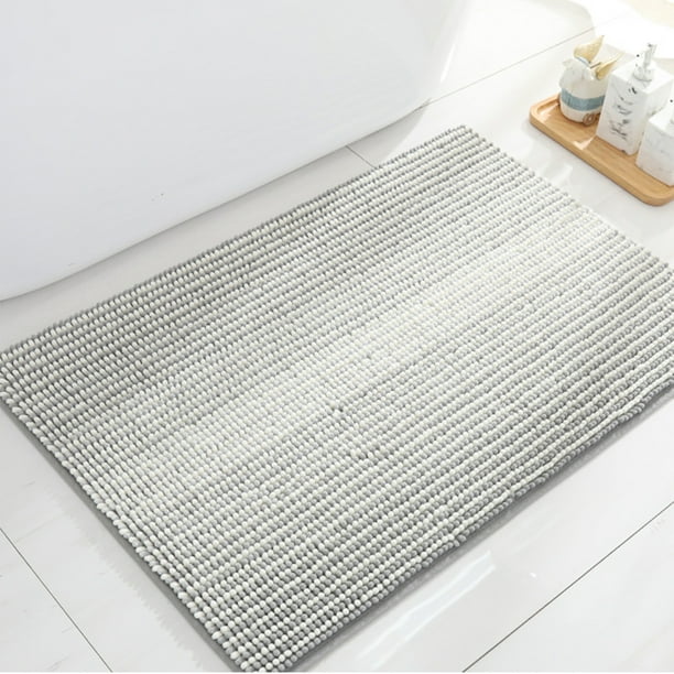 Gray Bathroom Rugs Thick Absorbent Chenille Shaggy Non Slip Bath Mat