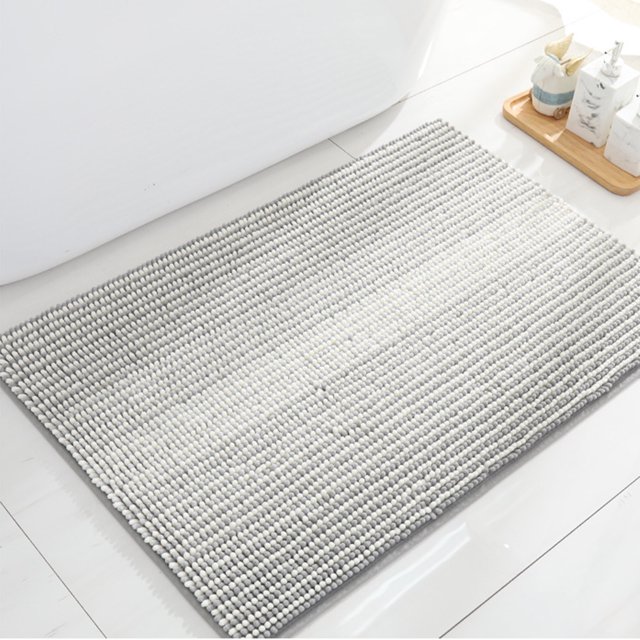 Gray Chenille Bathroom Rugs and Mats Small Non Slip Shower Rug Quick