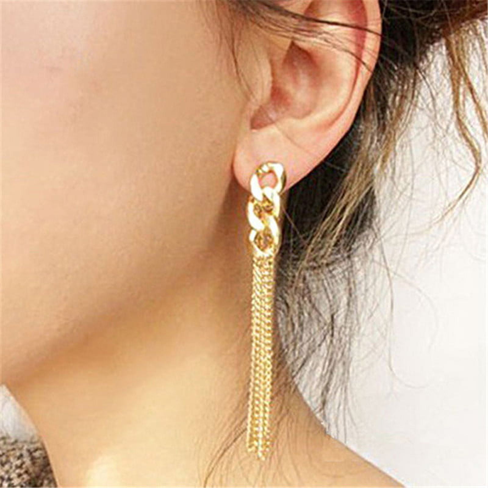 Buytra Women Big Long Chain Earrings Fancy Golden Tassel Chains Ear Charm  Stud Earrings 