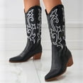 thumbnail image 2 of Cowboy Cowgirl Boots for Women Wide Calf Western Pointed Toe Chunky Heel Embroidered Black Mid Calf Boot, 2 of 9