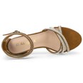 thumbnail image 4 of BLISSFUL STEP Women's Rhinestone Ankle Strap Chunky Dark Brown Heel Sandals 7 M US, 4 of 6