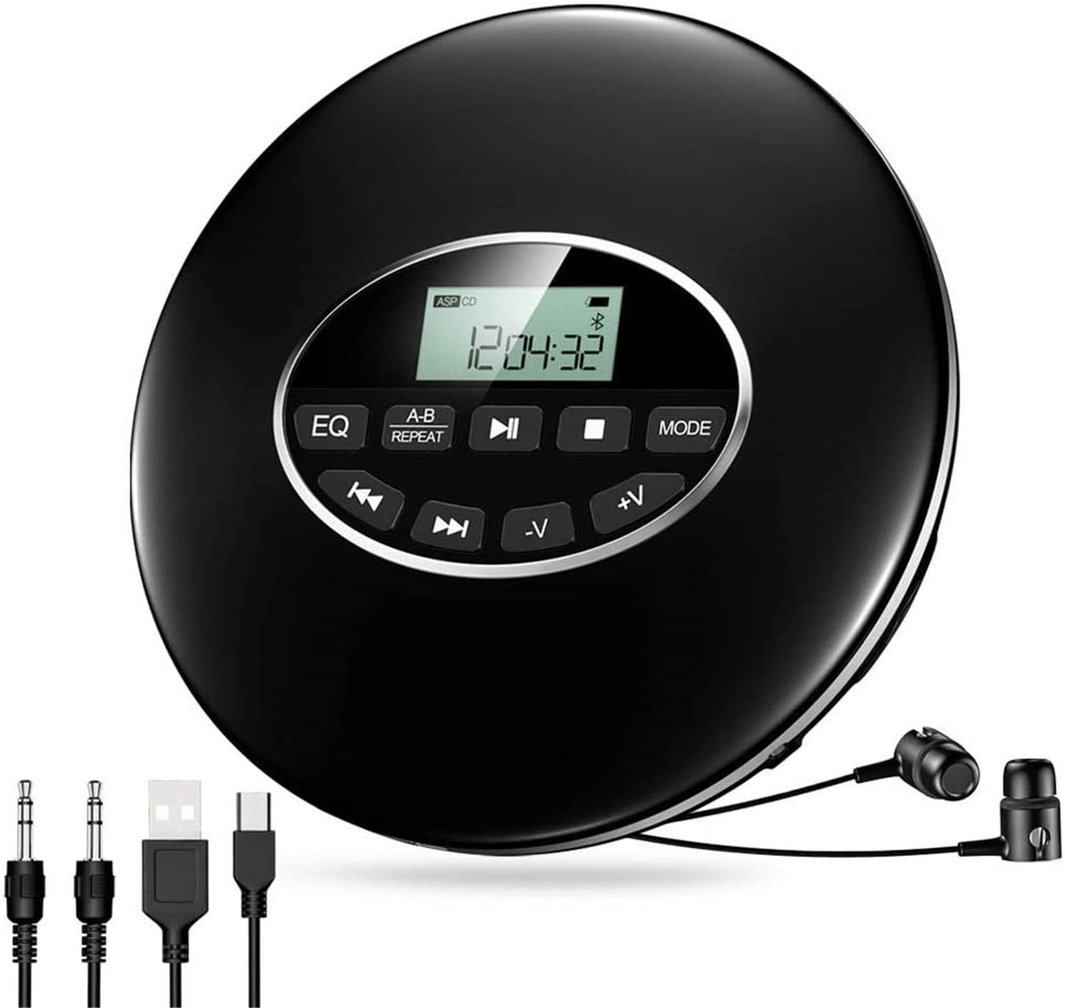 Deluxe Portable CD Player with Anti-Skip Protection FM Radio and Stereo Earbuds Black 