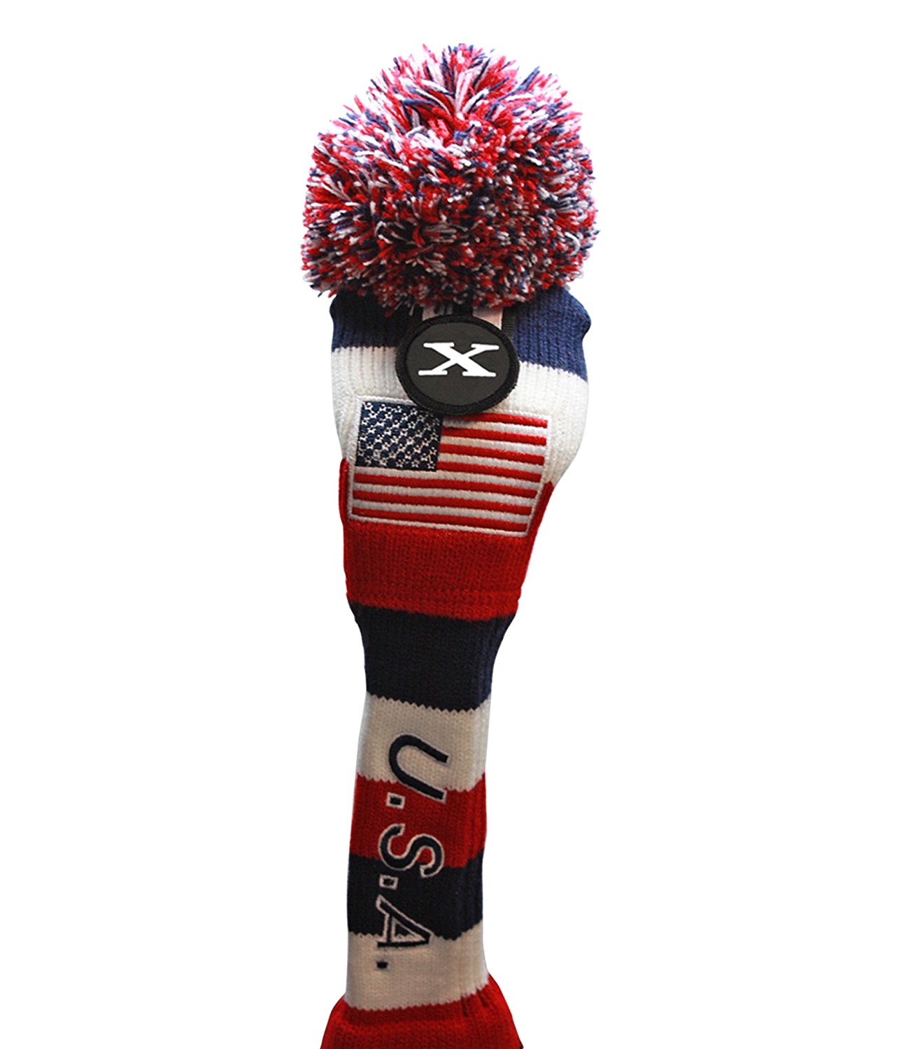USA Majek Golf Driver 1 3 5 X Fairway Woods Headcovers Pom Pom Knit Limited Edition Vintage Classic Traditional Flag Stars Red White Blue Stripes Retro Head Cover Fits 460cc Drivers and 260cc Woods - image 5 of 8