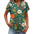 thumbnail image 2 of BOMYJESK Women Shirts Short Sleeve Dressy Casual Basic Top Floral Print V Neck Trendy Blouses 2026 Spring Going Out Loose Fit Clothes Green XXL, 2 of 7
