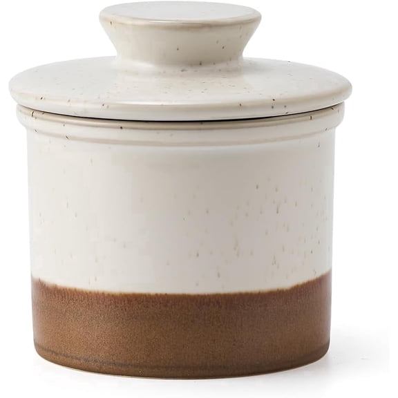 XELA Ceramic Butter Dish with Water Line, Beige