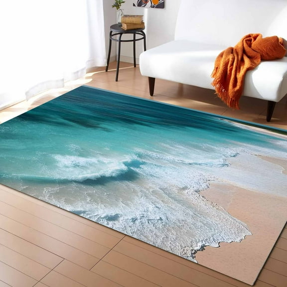 Area Rugs 5x8 Ft Ocean Beach Summer Sea Waves Minimalist Modern Non-Slip Washable Rug Indoor Rug Floor Mats Non Shedding Carpet for Living Room Bedroom Dining Room Home Decor