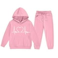 thumbnail image 3 of Conjunto de sudadera con capucha de manga larga para niños con estampado en forma de corazón y pantalones deportivos con lazo en las piernas, conjunto deportivo informal de dos piezas para niños, poli, 3 of 5