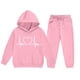 thumbnail image 3 of Conjunto de sudadera con capucha de manga larga para niños con estampado en forma de corazón y pantalones deportivos con lazo en las piernas, conjunto deportivo informal de dos piezas para niños, poli, 3 of 5