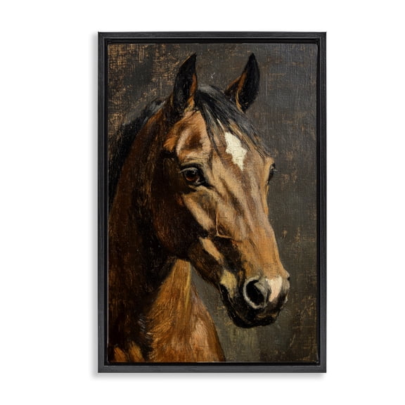 Stupell Industries Cottage Horse Portrait Study Black Floating Frame Canvas Art, 17 x 25, by Petals Prints Design