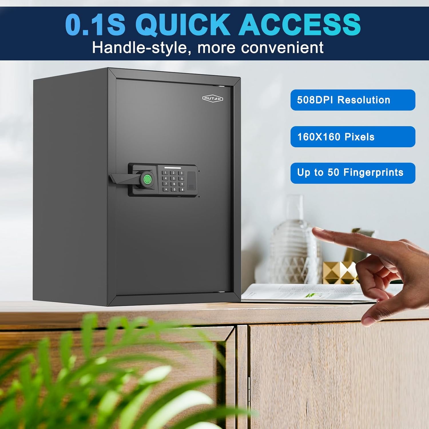 Mutak 2.0 CU.ft Electronic Biometric Safe Box with Fingerprint Lock, Home Safe Cabinet Security Box Digital Keypad Safe with Fireproof Bag
