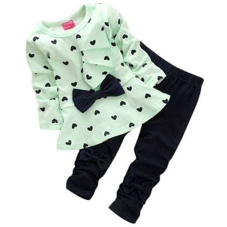 

Wozhidaoke st patricks day decorations Baby Sets Heart-shaped Print Bow Cute 2PCS Set T shirt Pants GN/100 valentines day gifts for kids st patricks day decorations
