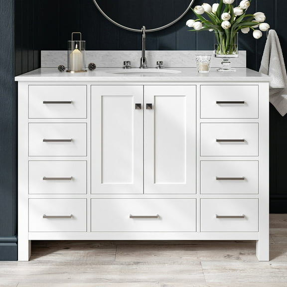 Ariel Cambridge 49 In. Single Oval Sink Vanity With Carrara White Marble 0.75 In Countertop In White