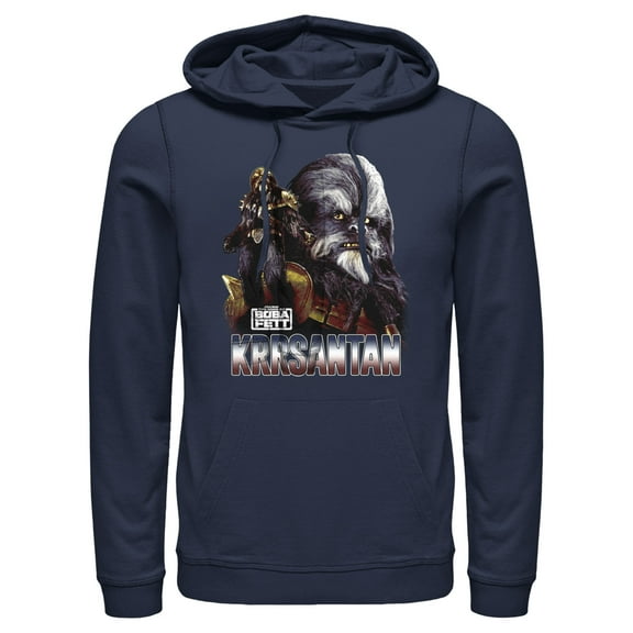 Men's Star Wars: The Book of Boba Fett Krrsantan the Wookiee The Twins Protector Pull Over Hoodie Navy Blue X Large