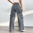 thumbnail image 4 of Diufon Womens Cargo Pants Solid Color Lounge Pants Elastic High Waist Pants with Pockets, 4 of 7