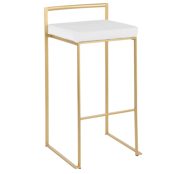 JUYG 2-Pack Gold Stackable Barstool, White Velvet