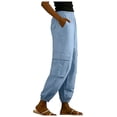 thumbnail image 4 of VEKDONE Womens Tapered Pants Elastic High Waist Cargo Pants with Multi Pockets Solid Color Casual Straight Ankle Trousers Light Blue L, 4 of 5