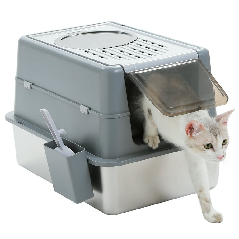 PAWZ Road 304 Stainless Steel Litter Box with Lid Large Cat Litter