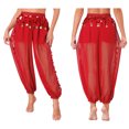 thumbnail image 1 of TiaoBug Women's Belly Dance Performance Pants Split Sequins Bloomers Semi See-Though Lantern Pants Red One Size, 1 of 7