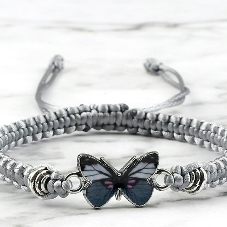 Butterfly Bracelet for Teen Girls Adjustable String Butterfly Bracelets for Women Cute Butterfly Charm Bracelets Tibetan Thread Braided Blue Butterfly