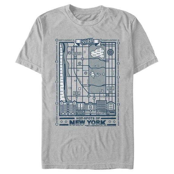 Men's Seinfeld Hot-Spots of New York  Graphic Tee Silver 3X Large