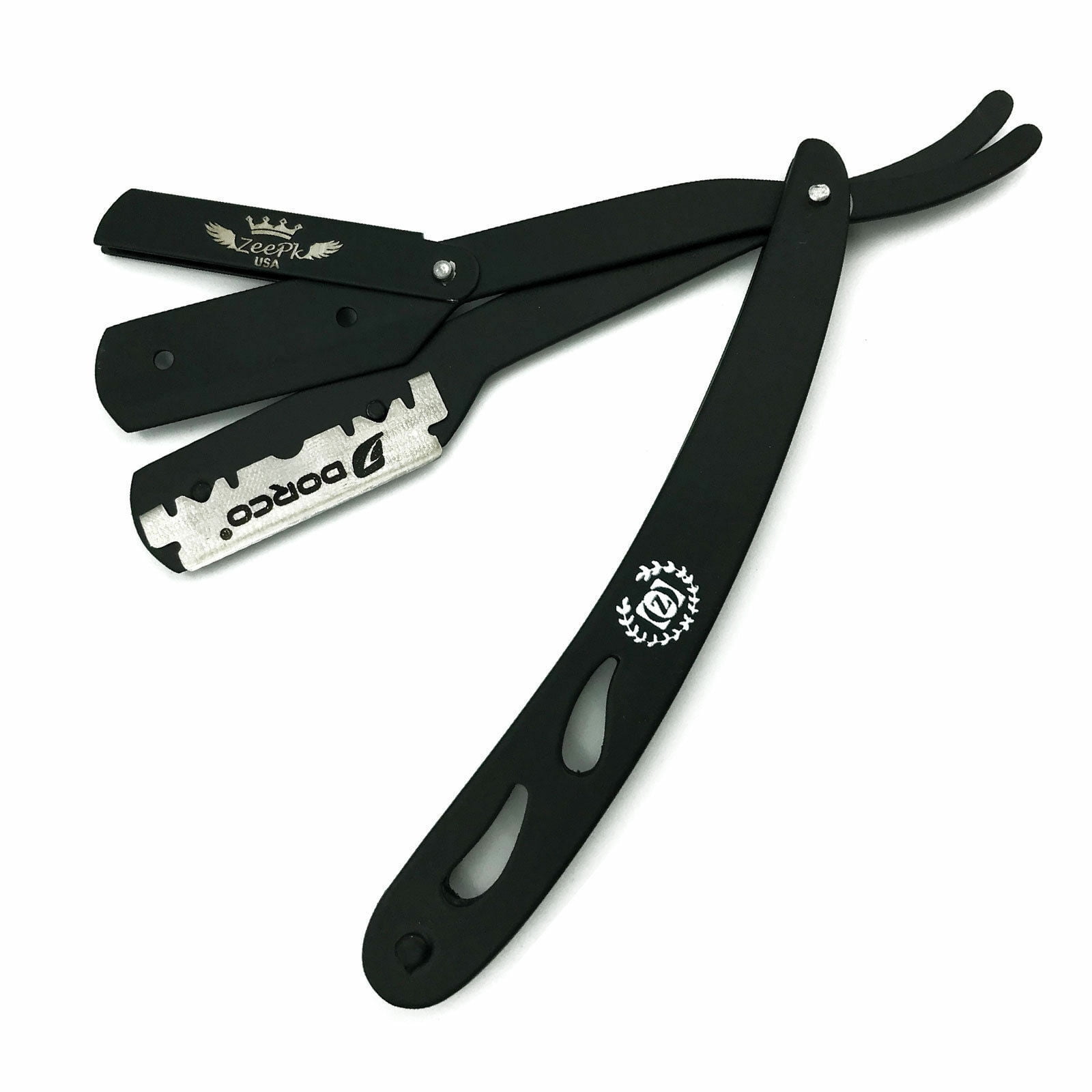 BARBER CUT THROAT SHAVETTE STRAIGHT RAZOR + 10 DORCO BLADES BLACK FREE SHIPPING