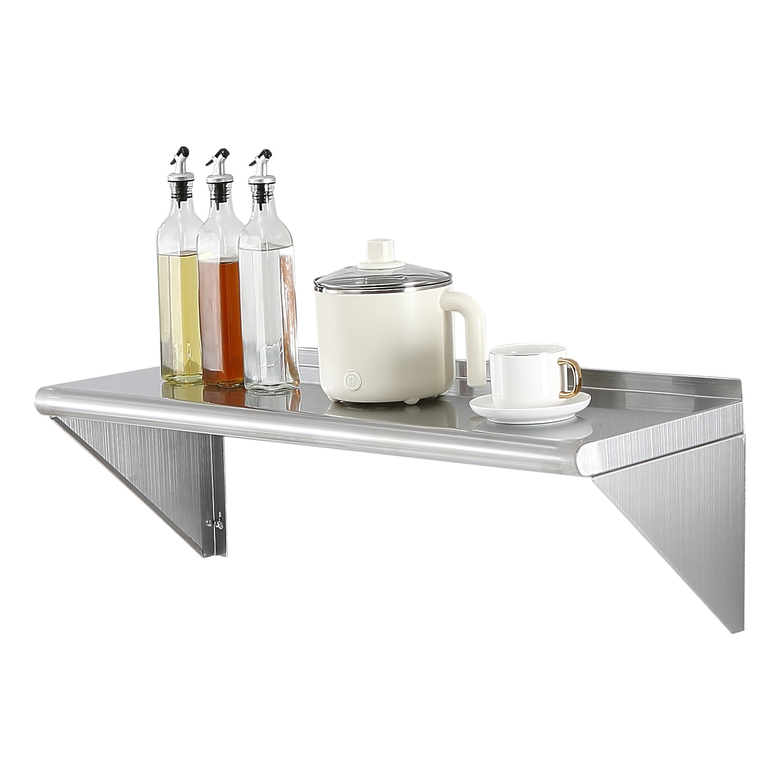 KFFKFF 12" x 36" Stainless Steel Ledge, Wall-Attachable Sturdy Shelving with Supports, 250 lbs Bearing Weight Commercial Racks, Robust Storage Stand for Eatery, Domestic Kitchen,Pub,Residence,and Inn