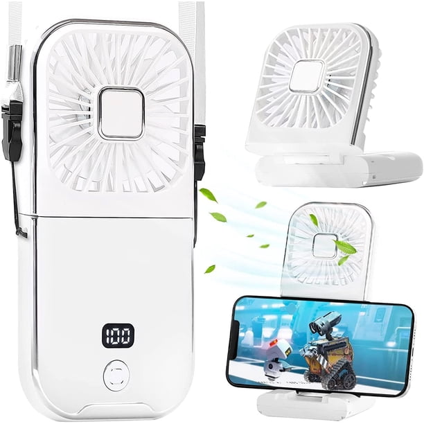 Mini ventilador portátil USB plegable personal de mano con banco de energía, soporte para teléfono, recargable tipo C, ajuste de 4 velocidades para mujeres, niñas y niños