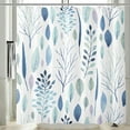thumbnail image 3 of Extra Long Light Blue Leaves Shower Curtain, Waterproof Fabric Botanical Plant Bathroom Shower Curtain 72"W x 72"L (Pack of 1), 3 of 6