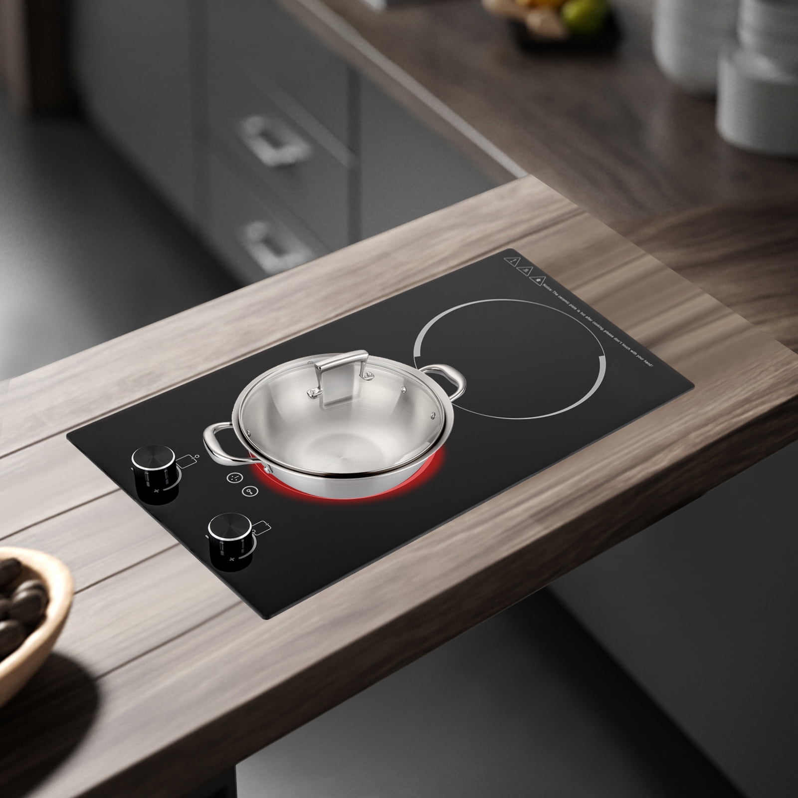 2100W Double Built-in Radiant Induction Cooktop, Electric Stove Top with Knob Control, 9 Power Levels