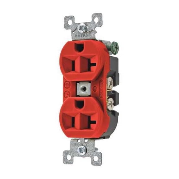 Bryant Receptacle,Red,20A,125VAC,Duplex Outlet 5362BRED