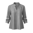 thumbnail image 4 of ZGRBOU Summer Cotton Linen Shirts for Women Trendy V Neck Long Sleeve Tops Business Casual Loose Comfy Blouses, 4 of 4