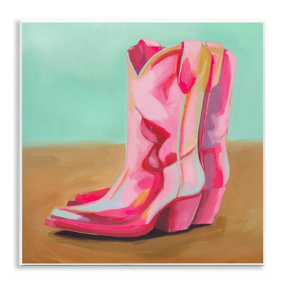 Stupell Industries Pink Heeled Cowgirl Boots Entertainment Painting Unframed Art Print Wall Art, 12 x 12