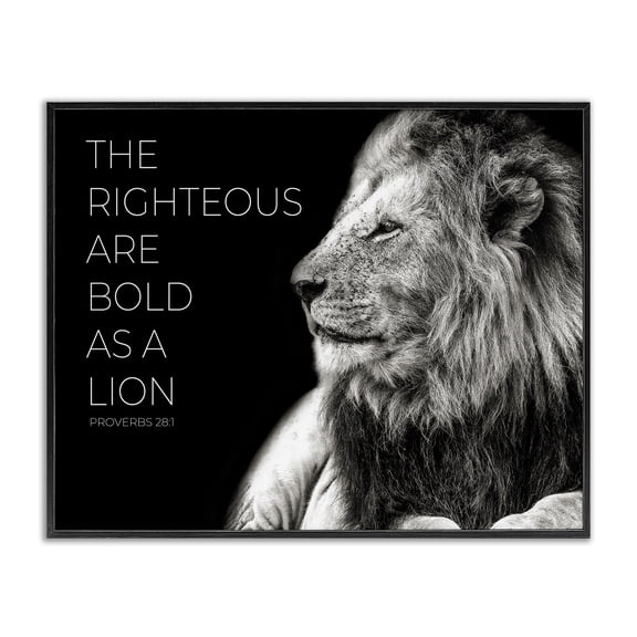 Stupell Industries The Righteous Bold As A Lion Black Framed Giclee Art, design by Shelley Lake