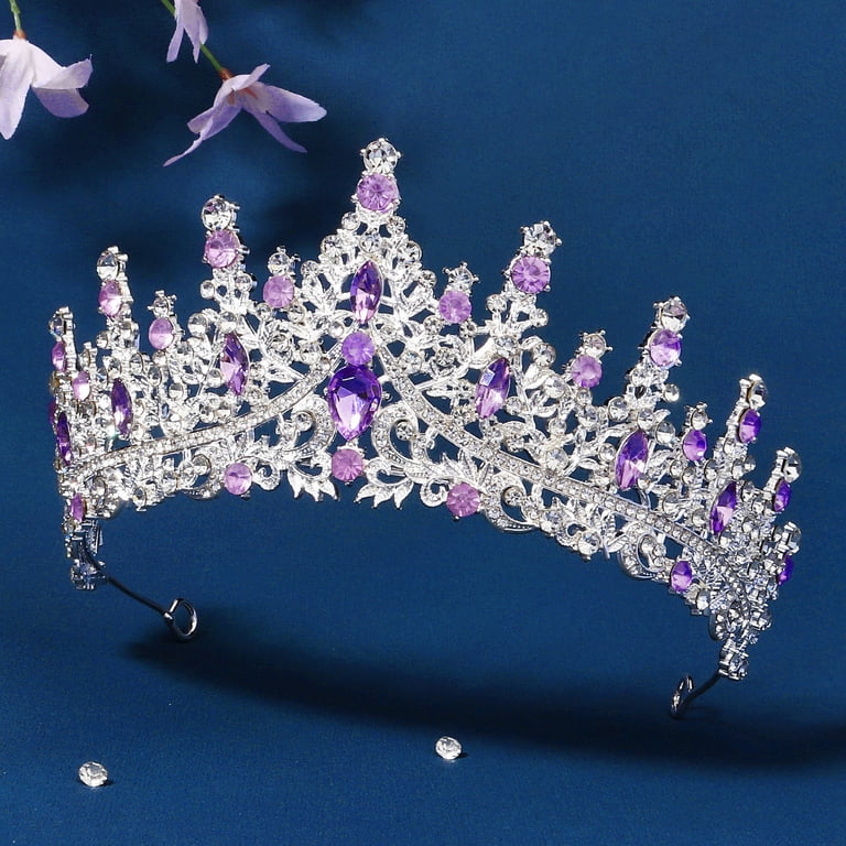 Purple rhinestone tiara Purple Rhinestone Crystal Tiara Crown Bridal Pageant Head  main image 4