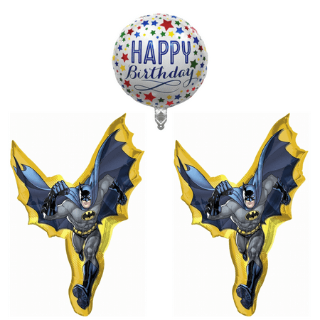 (2) 39" Batman Action Super Shape Balloon and (1) 18" Happy Birthday