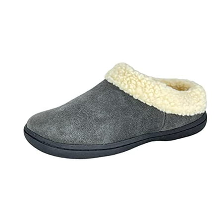 

Clarks Womens Slipper Suede Leather With Faux Sherpa Collar JMH1894 - Plush Memory Foam Footbed - Indoor Outdoor House Slippers For Women (10 M US Grey)