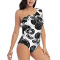 thumbnail image 3 of Gukieu Hand Drawn Tomatoes Print One-shoulder Ruffled One-piece Swimsuit with Removable Chest Pads and Tummy-control Swimsuit for Women-Large, 3 of 6
