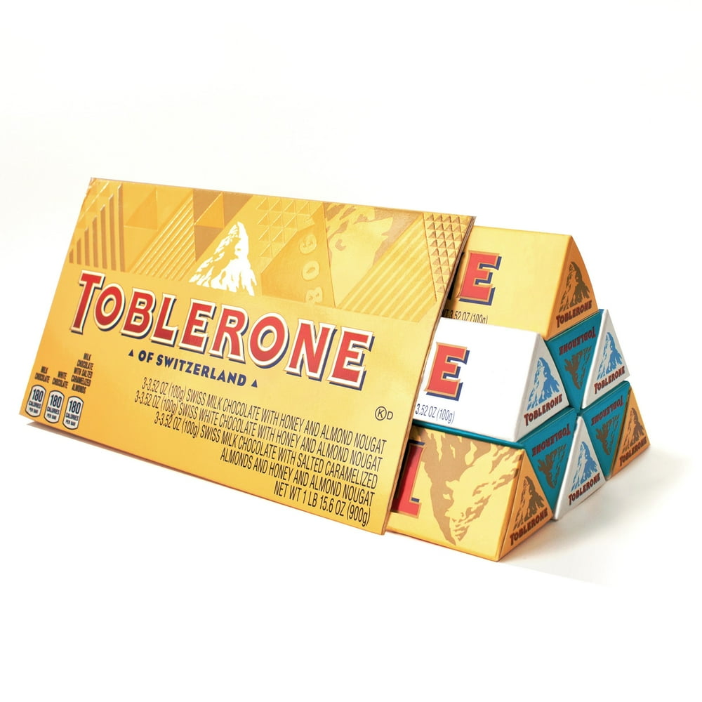 Toblerone Swiss Chocolate Gift Set, Milk Chocolate, White Chocolate & Crunchy Salted Caramelized