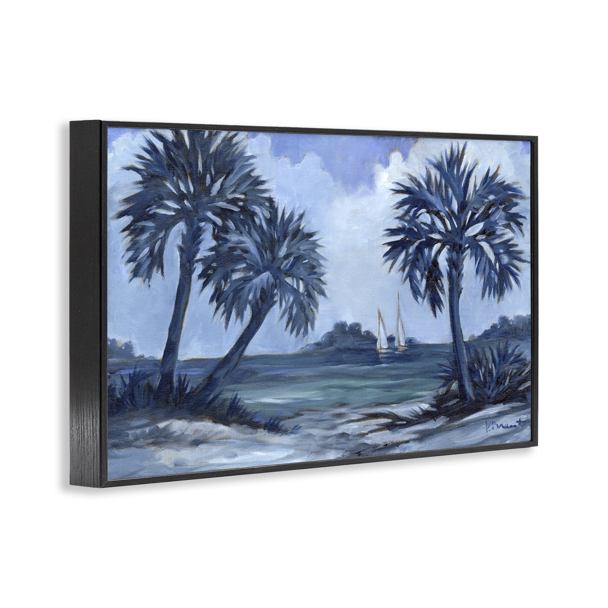 Stupell Industries Indigo Palms Impressions Landscape Painting Black Framed Art Print Wall Art, 24 x 16