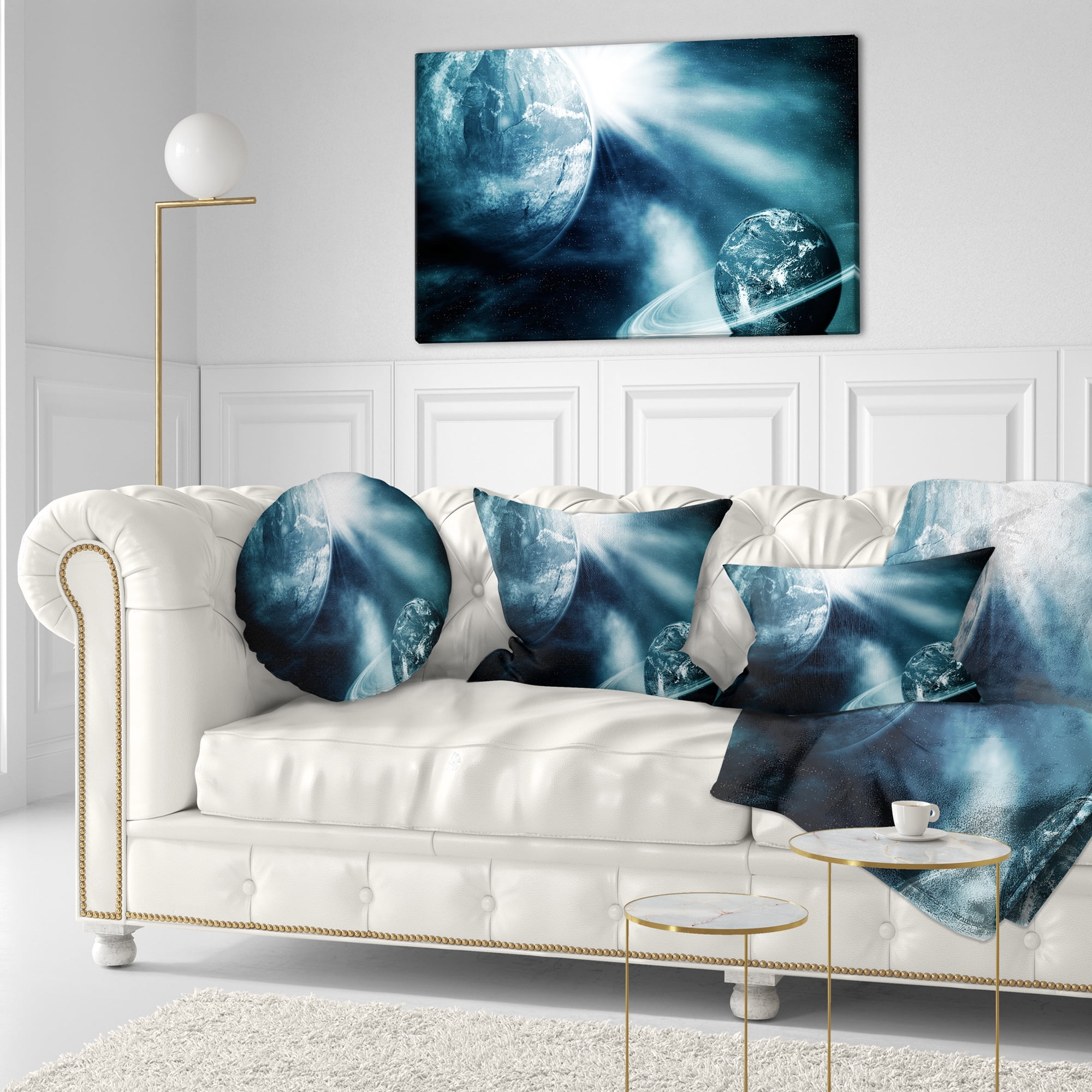 Designart Space View with Two Planets - Spacescape Throw Pillow - 12x20