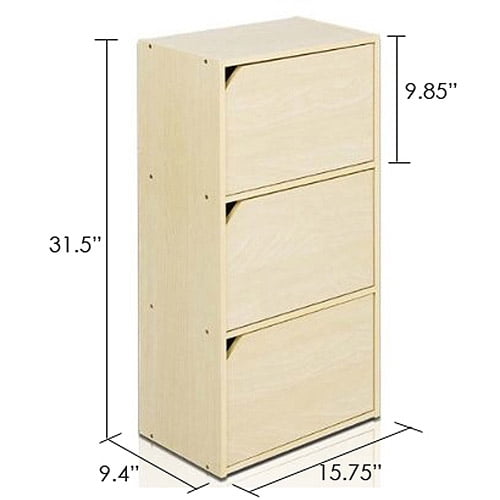 Furinno 11206SBE Pasir 3-Tier Bookcase with Door without Handle, Steam Beech